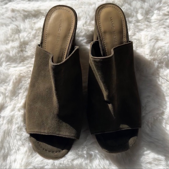 Marc Fisher Dafne Mule Suede Block Heels Olive Green Size 8 - Picture 4 of 11